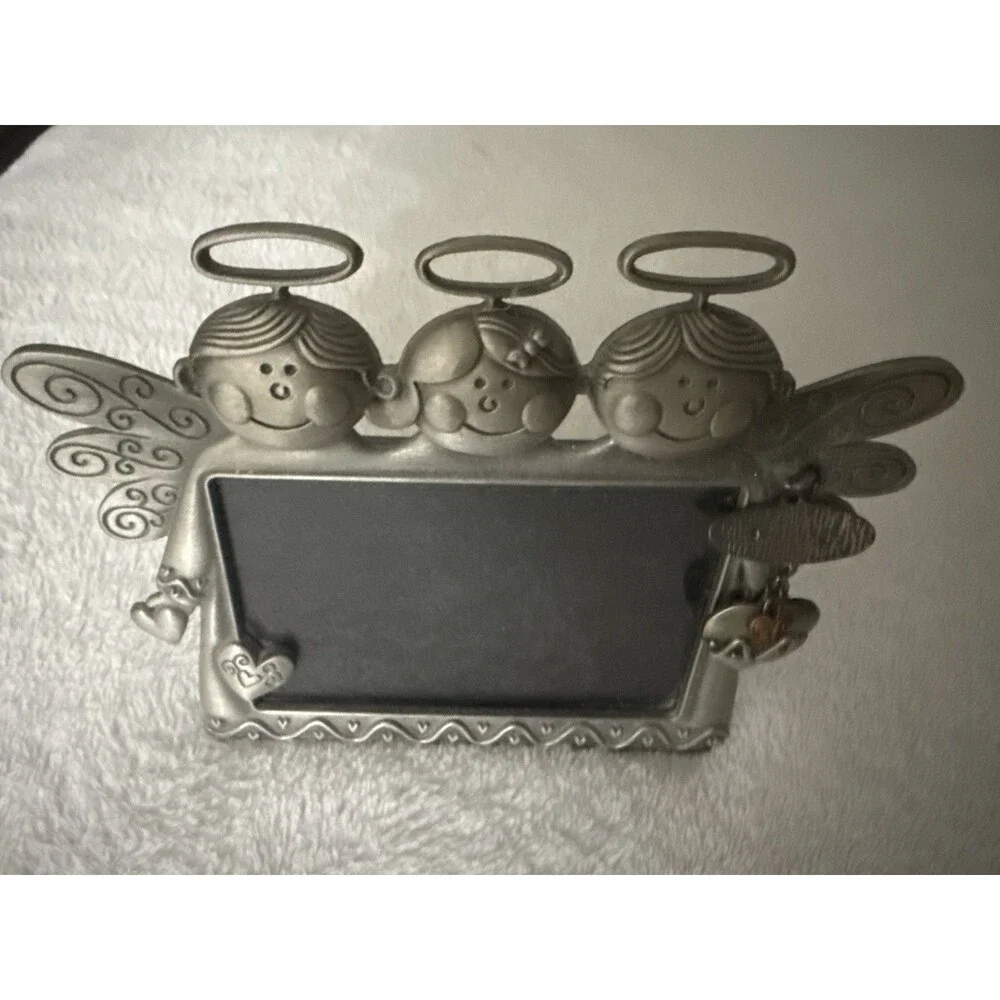 Grandkids Metal Picture Frame 4x6 Silver Tone Cute Kids Hearts Charm
